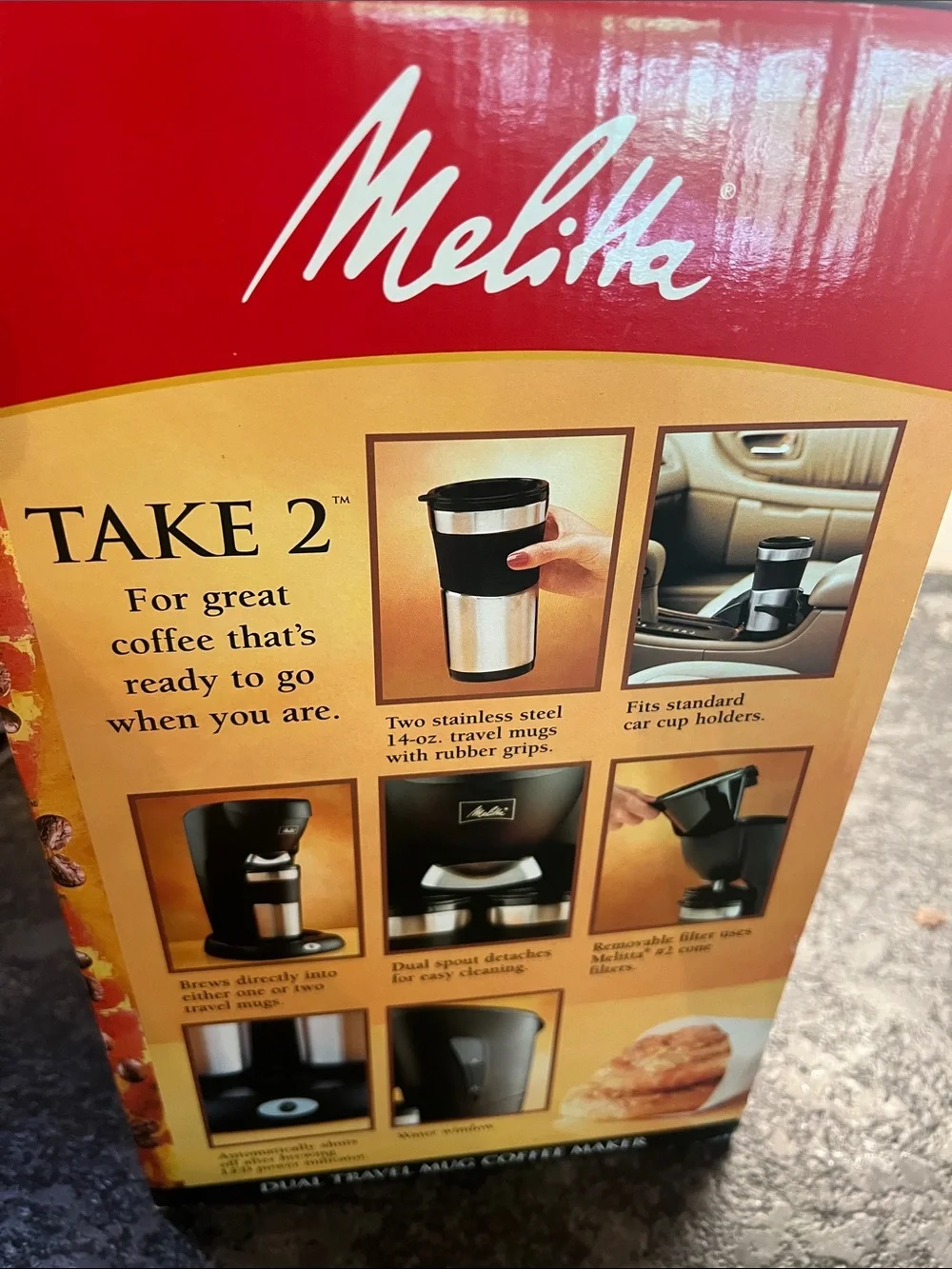 Melitta Take 2 Dual Travel Mug Coffee Maker - Black & Stainless NEW IN BOX
